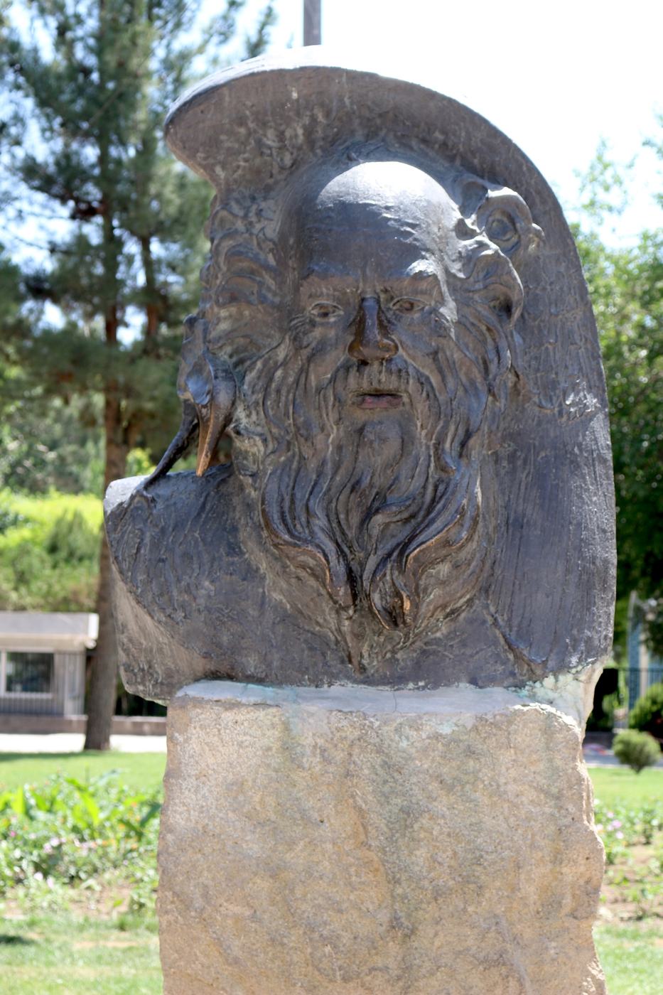 This statue is located at the tomb of Farid al-Din Attar in Nishapur, Iran